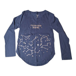Members Mark Size 7-8 Long Sleeve Tee Navy Blue Follow Your Dreams Constellation